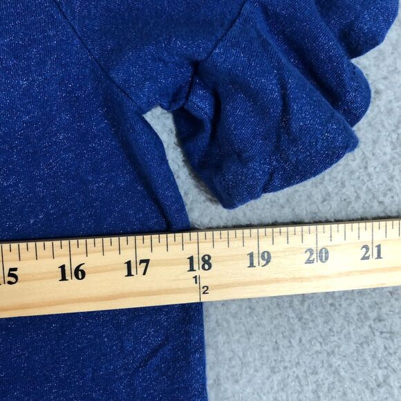 Michael Kors Blouse Womens M Blue Flake Shirt Ruffle Sleeve Preppy Round‎ Neck - Picture 6 of 7